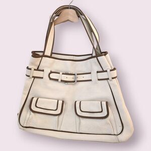 Cole Haan Leather Tote Bag Cream & Tan Trim